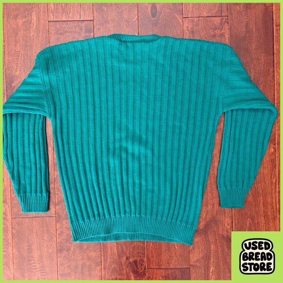 Vintage 80s/90s Green Oversized Rib-Knit Sweater Unisex Small USA Todays News - Picture 2 of 4